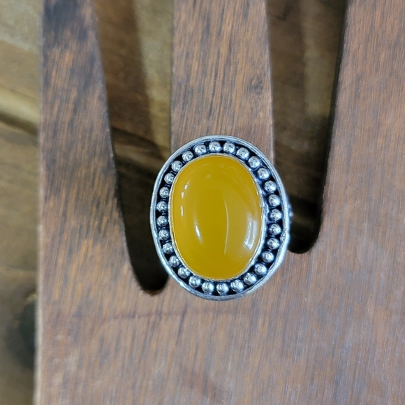 Native Yellow Onyx Stone Gemstone Ring Size 6.5 925 Silver Womens Bohemian - Picture 4 of 5